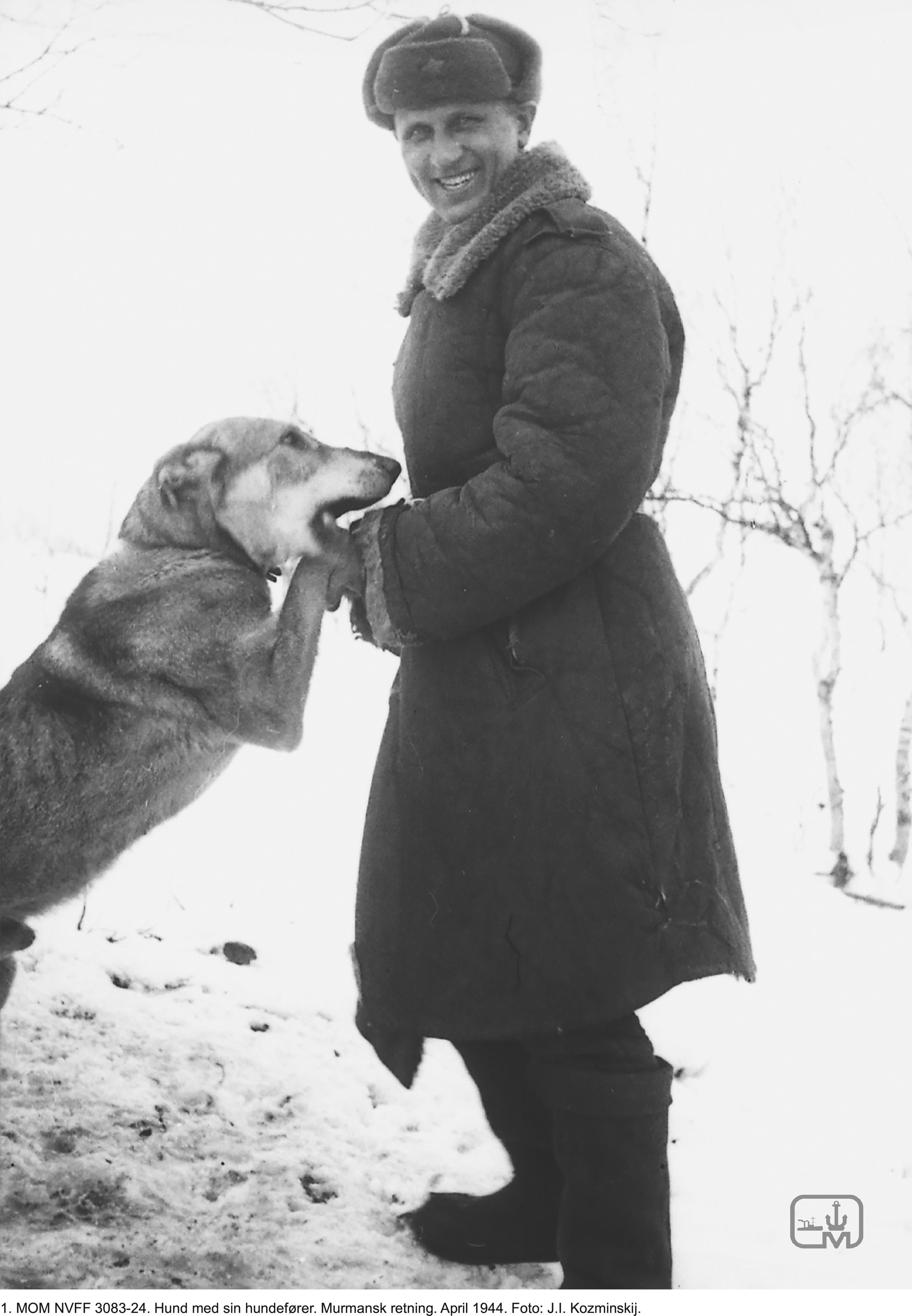 Pressebilde1-МОМ-NVFF-3083-24.-Hund-med-sin-hundefører.-Murmansk-retning.-April-1944.-Foto-J.I.-Kozminskij-1.jpg