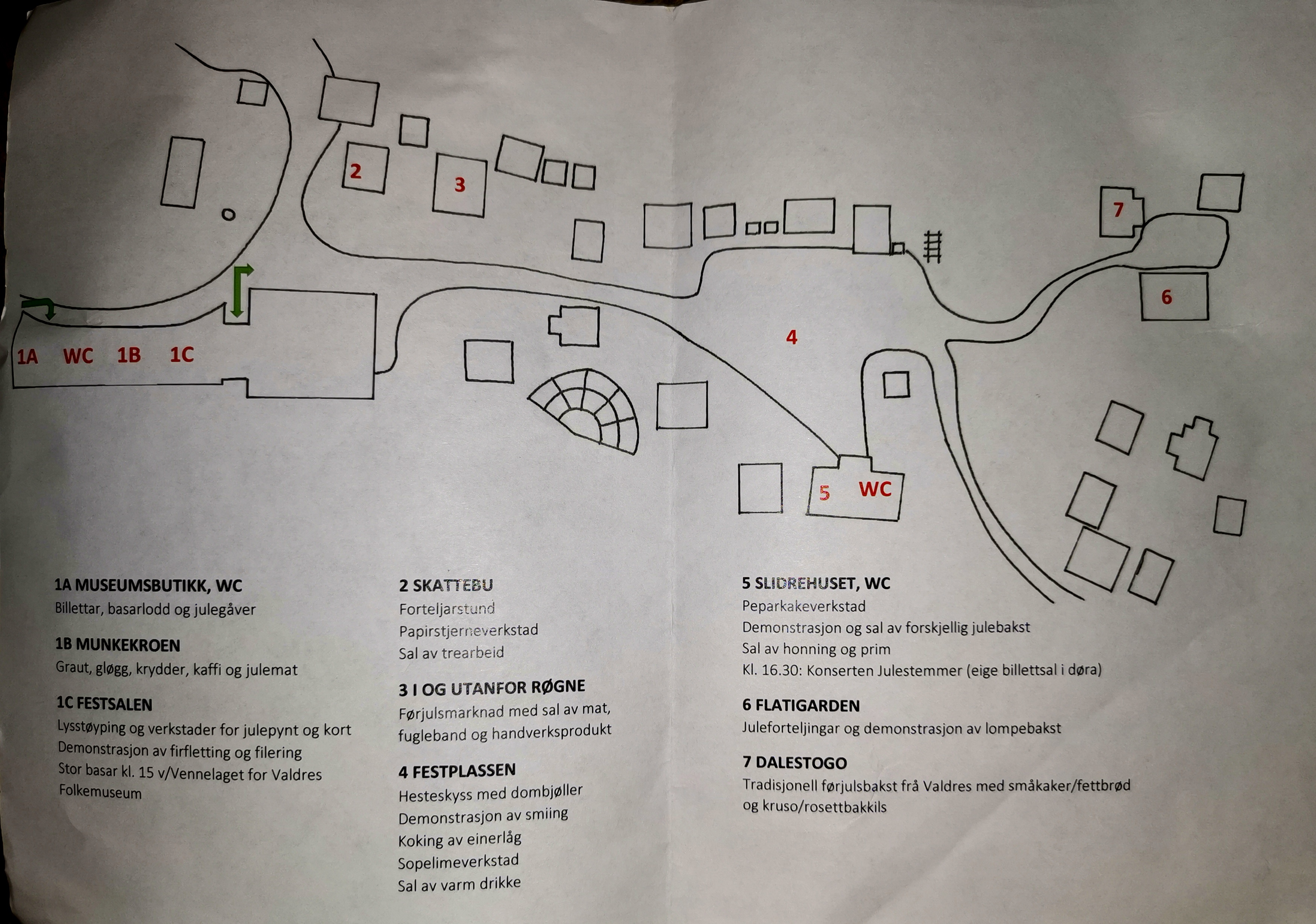 Oversikt over Skarke arrangementet på Valdres Folkemuseum 1. Og 2. Desember 2018
