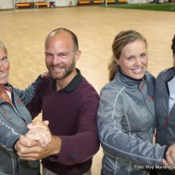 Fra venstre: Gro Siggerud, Friskis og SVettis. Omar Dajani, rådmann i Nord Aurdal kommune. Kristi Westerbø, folkehelsekoordinator og Carl Frithjof Tidemand-Johannessen i Valdres Storhall. Storhallen