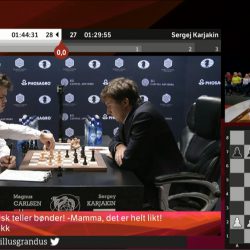 Det 12. partiet mellom Magnus Carlsen og Sergej Karjakin gikk raskt Skjermdump NRK