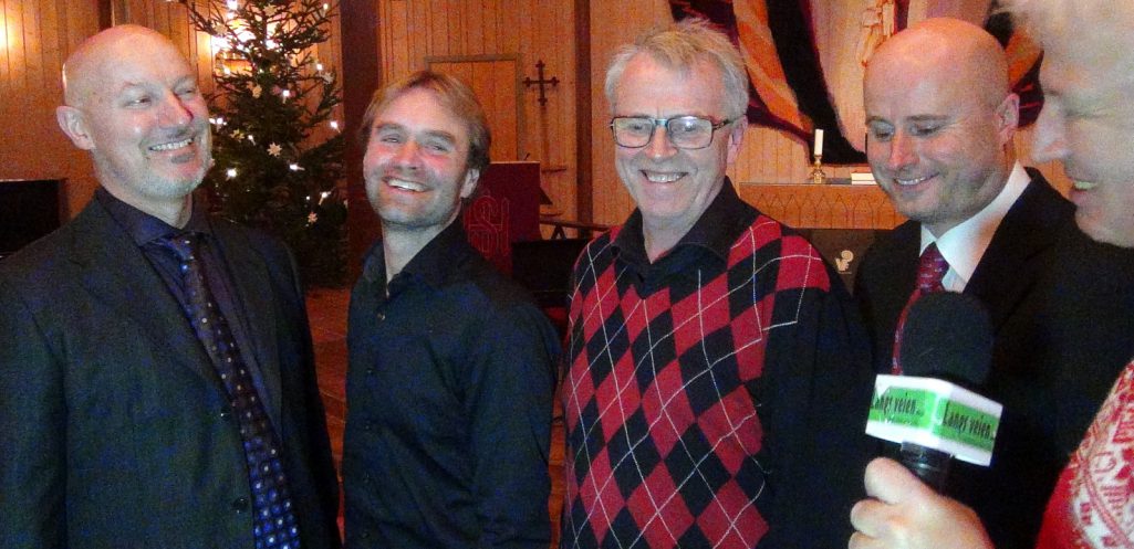 Svein Erik Sagbråten Nils Fystro, Harlad Grønvold og Eivind Dølerud. Valdresstrykerne Røyst Øystre Slidre sanglag klassisk julekonsert foto roy myrland