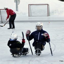 Shake hands og gode råd fra kjelkehockeylandslagets kaptein, Loyd Remi P. Solberg Foto Jan Arne Dammen