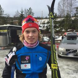 Vebjørn Hegdal fra Larvik ski etter norges cup seieren på 15 km. klassisk på Voss 19. februar 2017