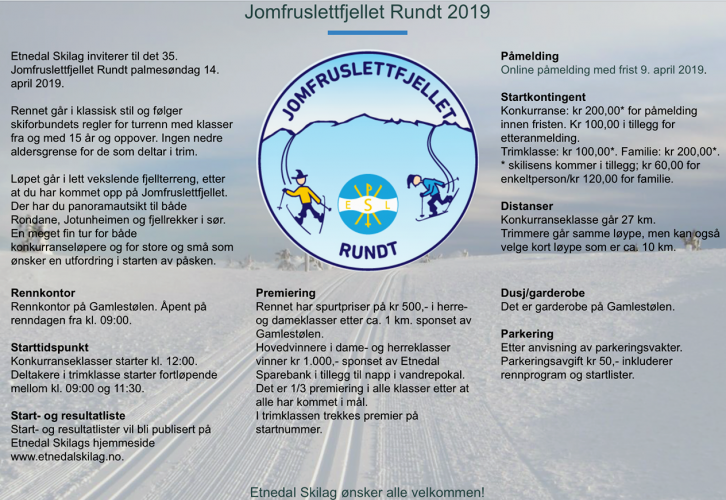 Husk påmelding til Jomfruslettefjellet Rundt t.o.m. 9.april