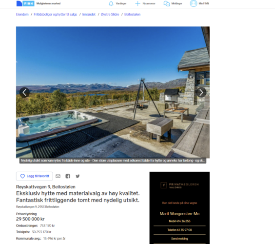 Den nest dyreste hytta som er til salg i Norge nå, er i Valdres.