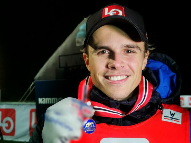 Oscar Petersen Westerheim fra Bækkelaget Spkl. er norgesmester normalbakke 2021.