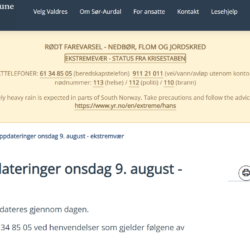 Status fra krisestaben i Sør-Aurdal kommune kl.10.00, 9. august