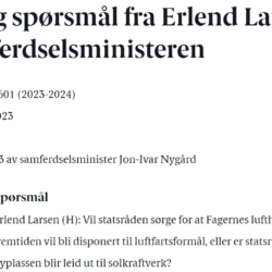 Siste nytt! -Kommentaren til statsråden sitt svar  ang Fagernes Lufthavn Leirin.
